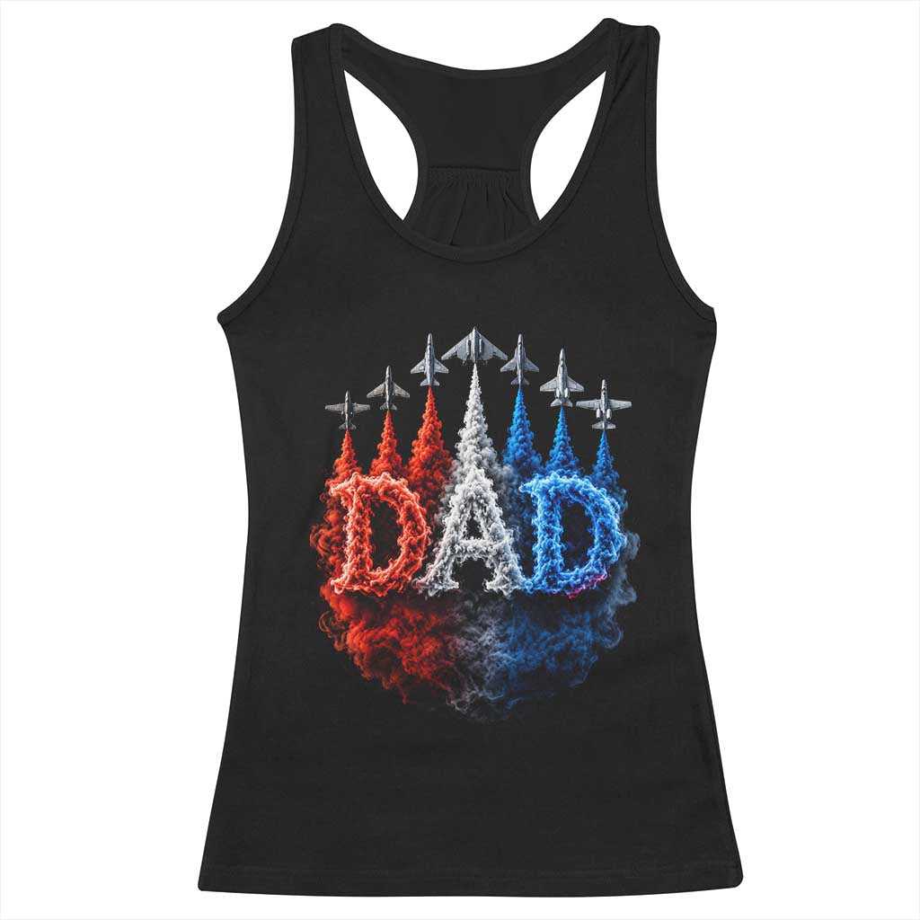 Patriotic Dad Jet Fighter American Flag 4th of July Racerback Tank Top