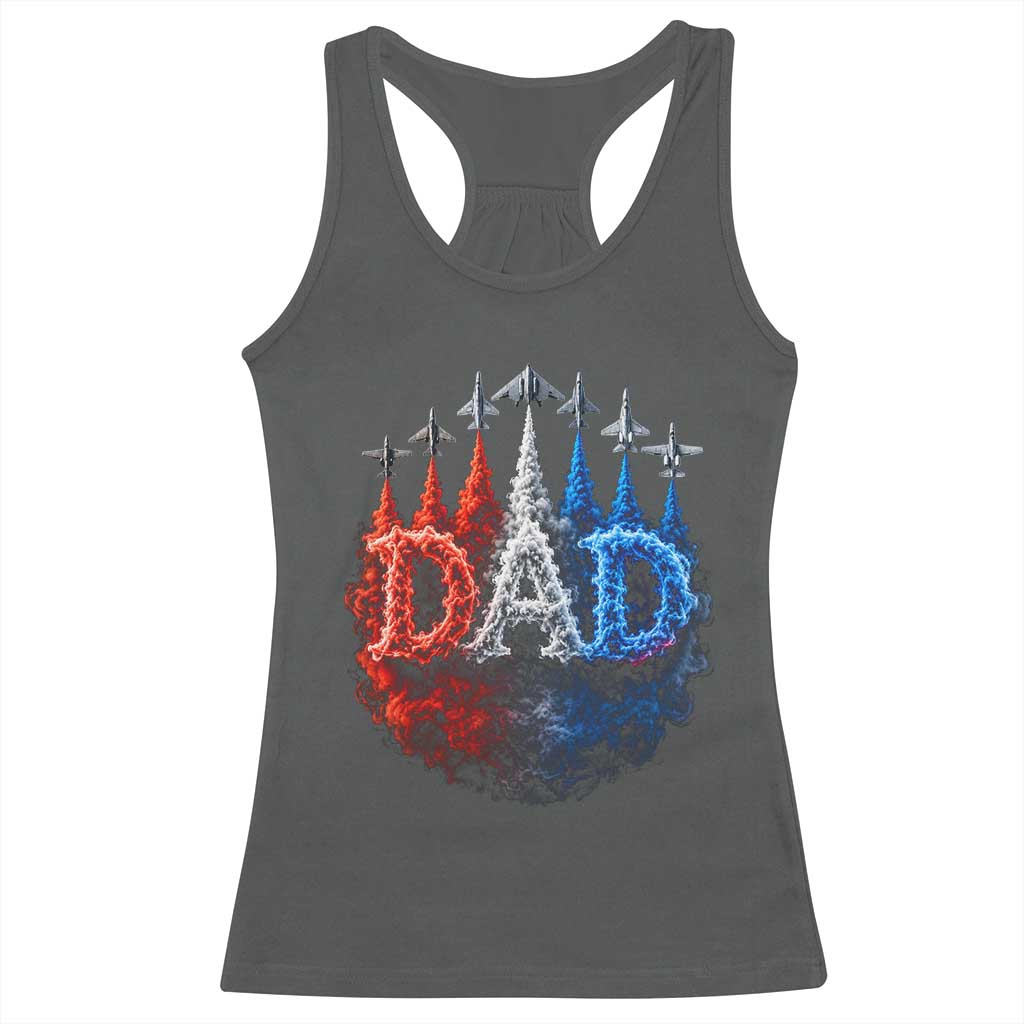 Patriotic Dad Jet Fighter American Flag 4th of July Racerback Tank Top