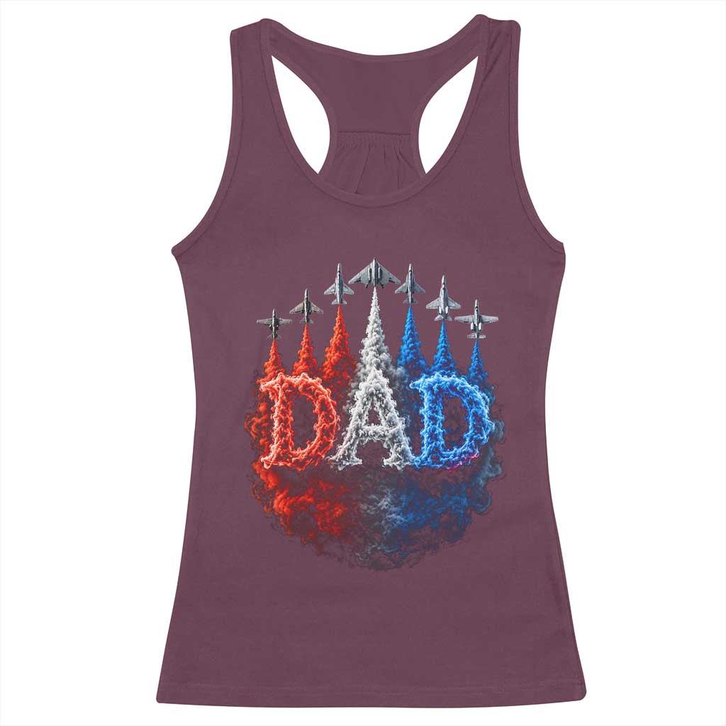 Patriotic Dad Jet Fighter American Flag 4th of July Racerback Tank Top