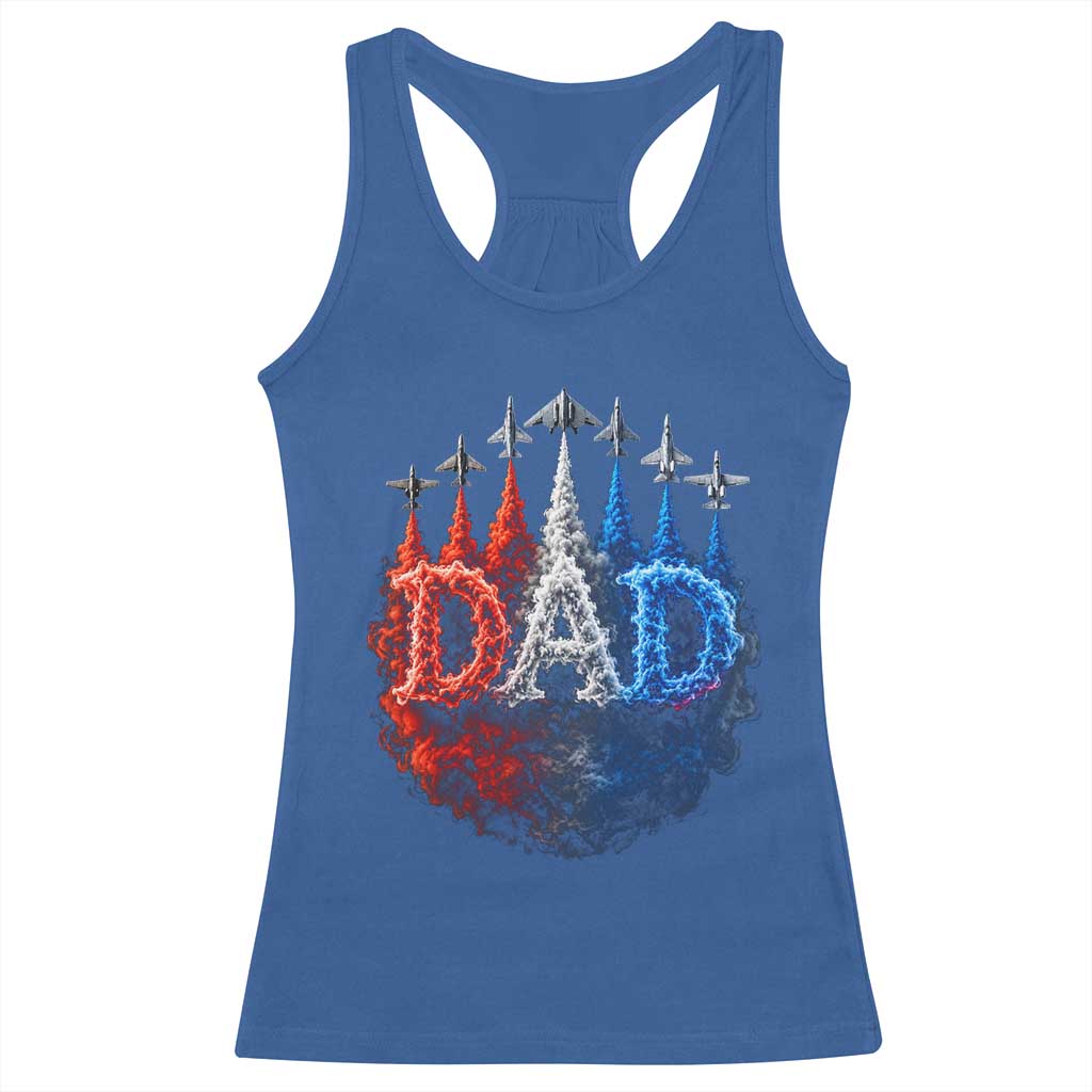 Patriotic Dad Jet Fighter American Flag 4th of July Racerback Tank Top