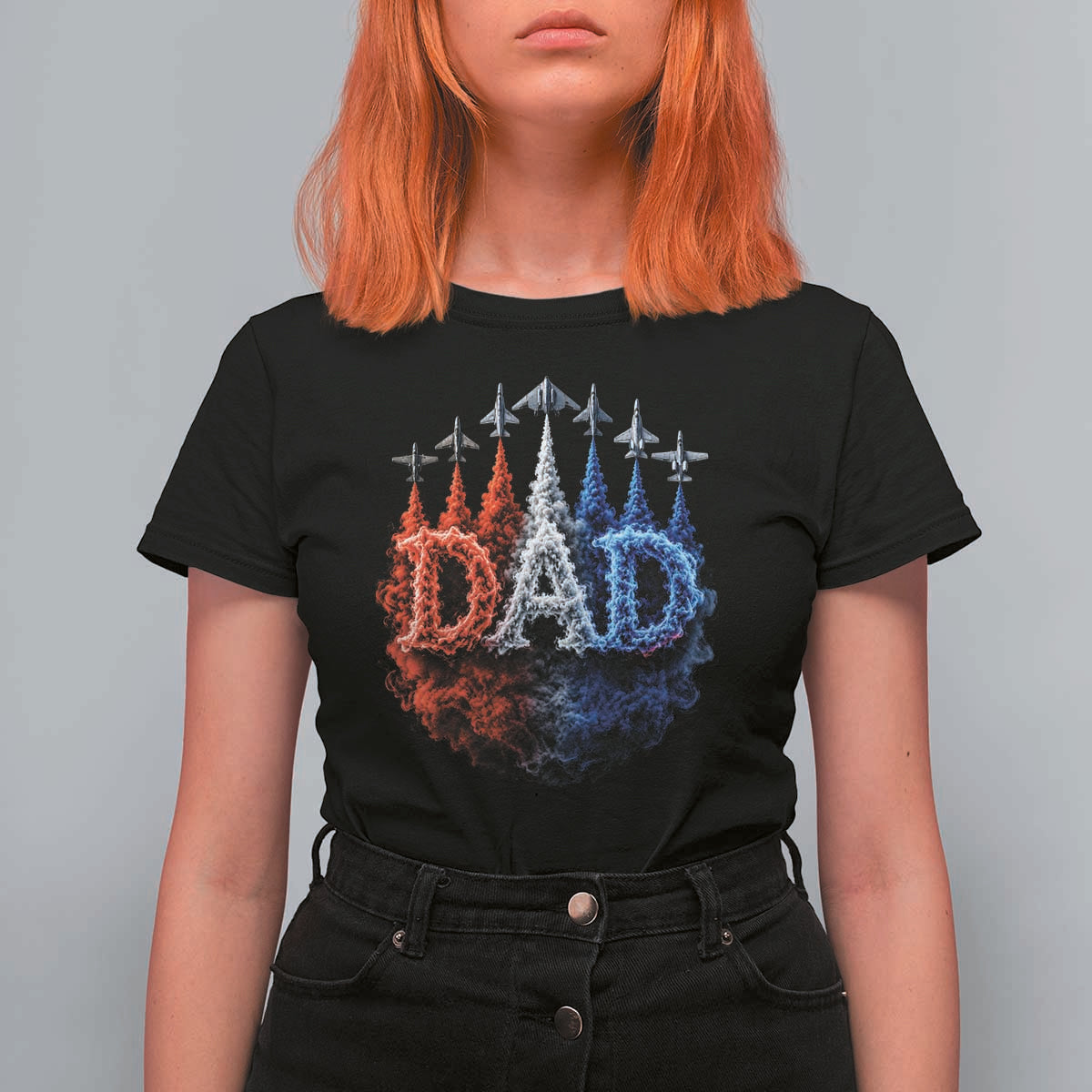 Patriotic Dad Jet Fighter American Flag 4th of July T Shirt For Women