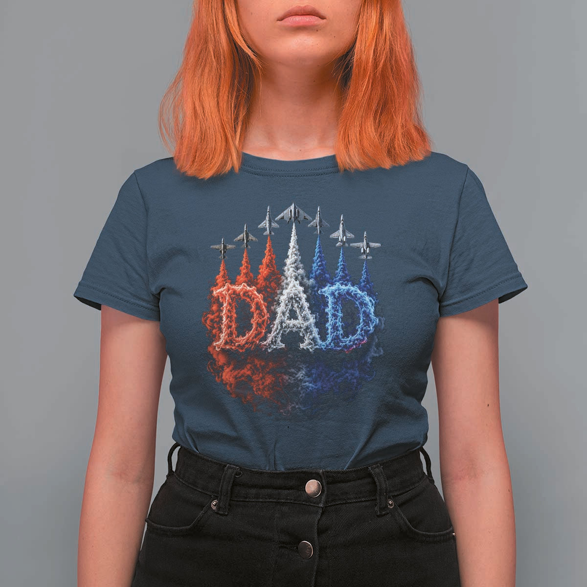 Patriotic Dad Jet Fighter American Flag 4th of July T Shirt For Women