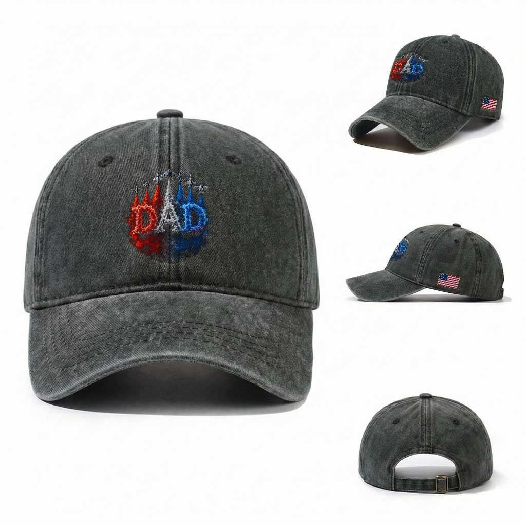 Patriotic Dad Jet Fighter American Flag 4th of July Washed Cotton Baseball Cap