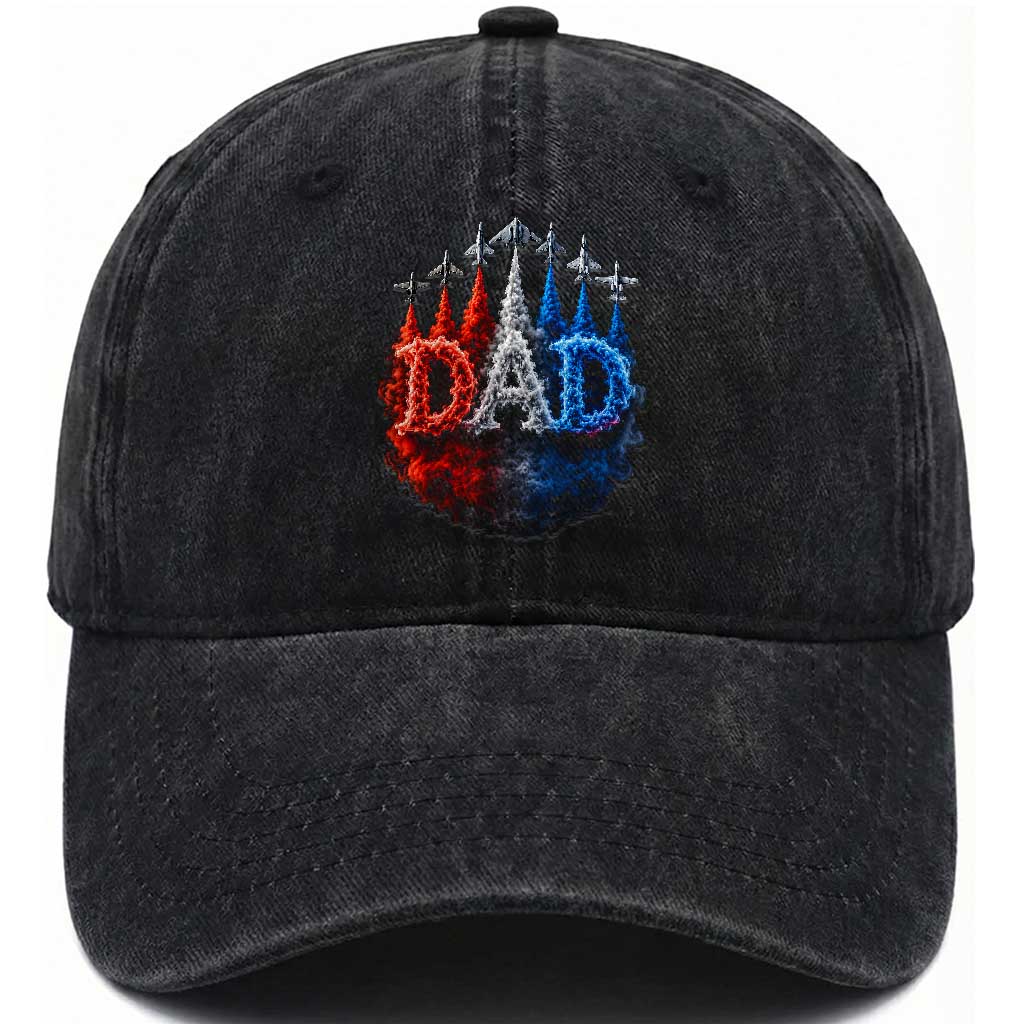 Patriotic Dad Jet Fighter American Flag 4th of July Washed Cotton Baseball Cap