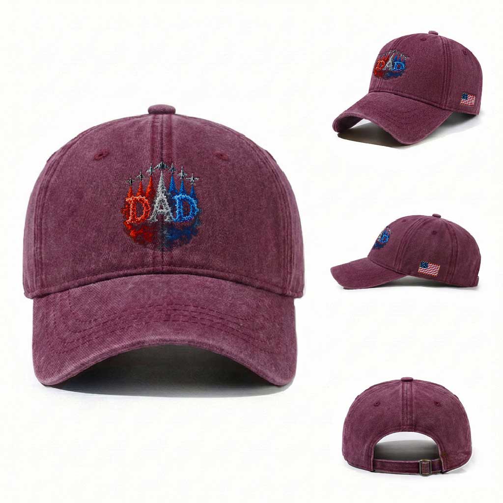 Patriotic Dad Jet Fighter American Flag 4th of July Washed Cotton Baseball Cap