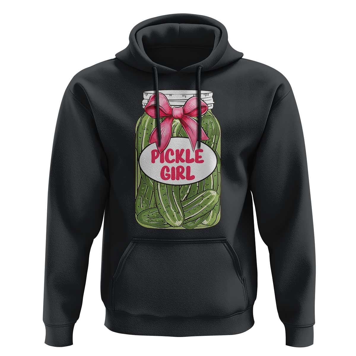 Funny Pickle Girl Hoodie Canned Dill Cucumber Pink Bow Coquette - Wonder Print Shop