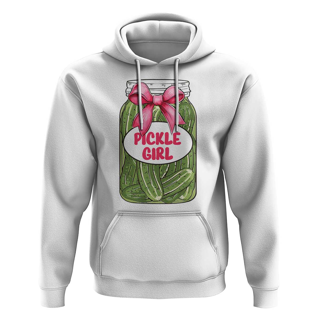 Funny Pickle Girl Hoodie Canned Dill Cucumber Pink Bow Coquette - Wonder Print Shop