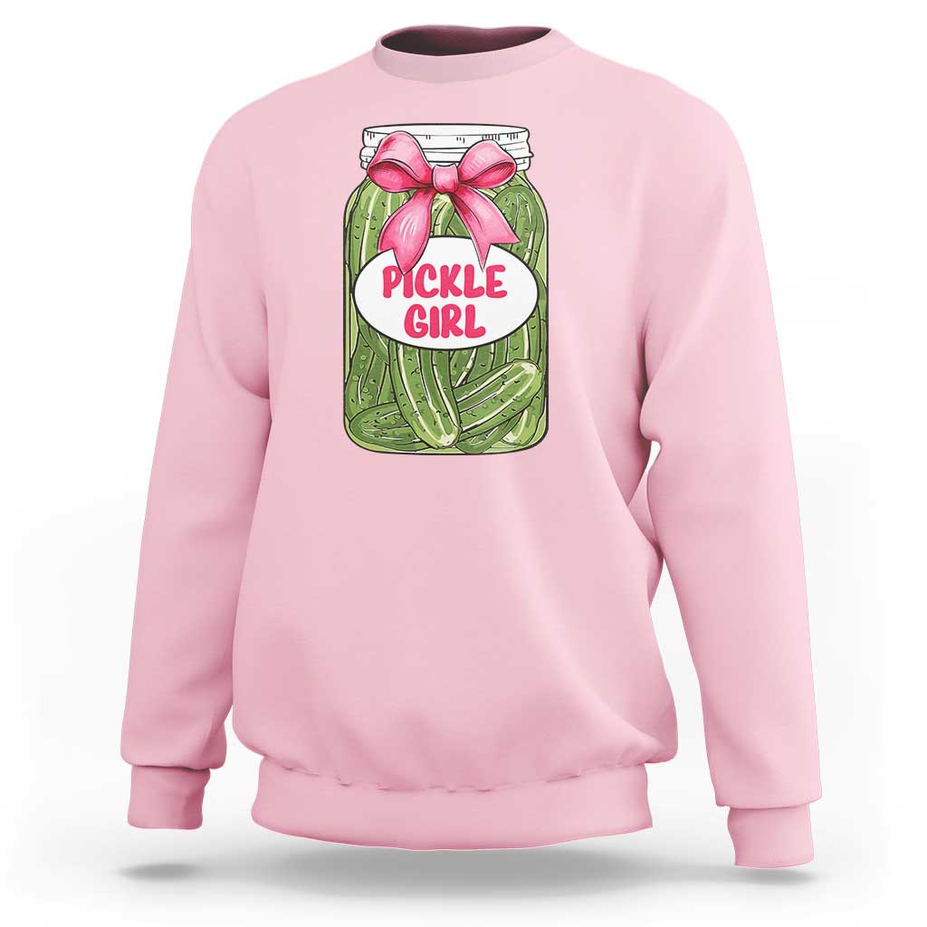 Funny Pickle Girl Sweatshirt Canned Dill Cucumber Pink Bow Coquette - Wonder Print Shop