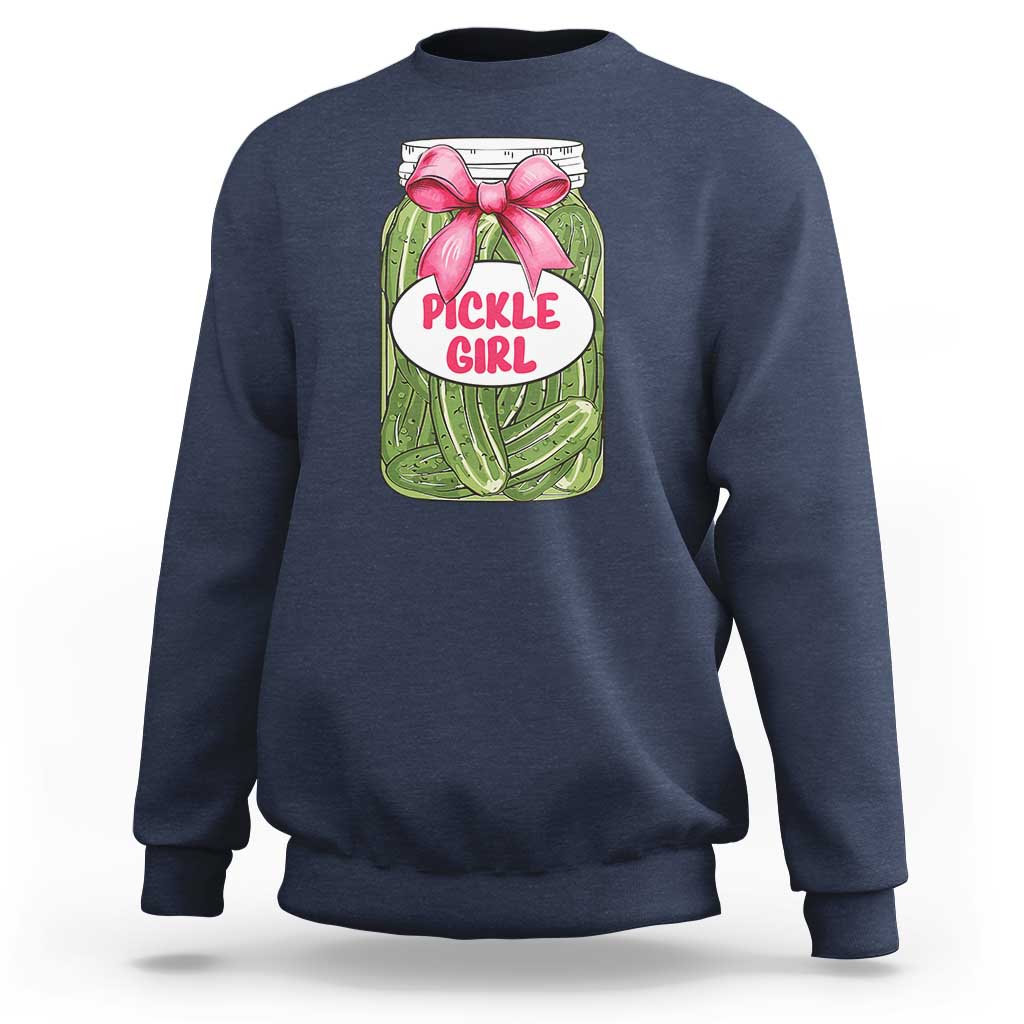 Funny Pickle Girl Sweatshirt Canned Dill Cucumber Pink Bow Coquette - Wonder Print Shop