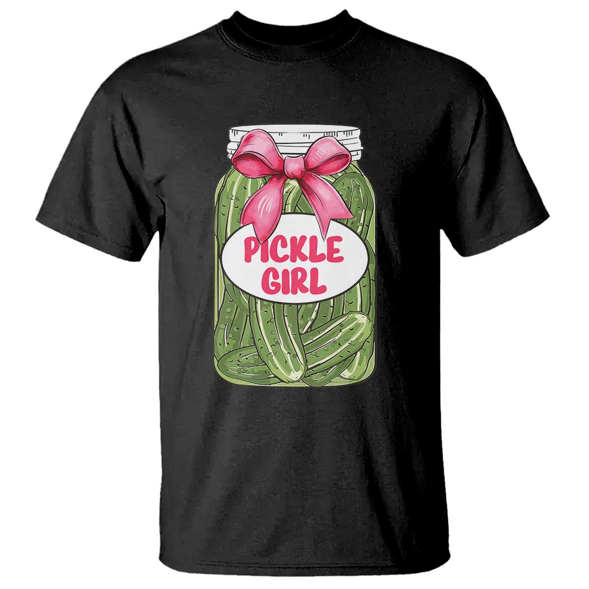 Funny Pickle Girl T Shirt Canned Dill Cucumber Pink Bow Coquette - Wonder Print Shop