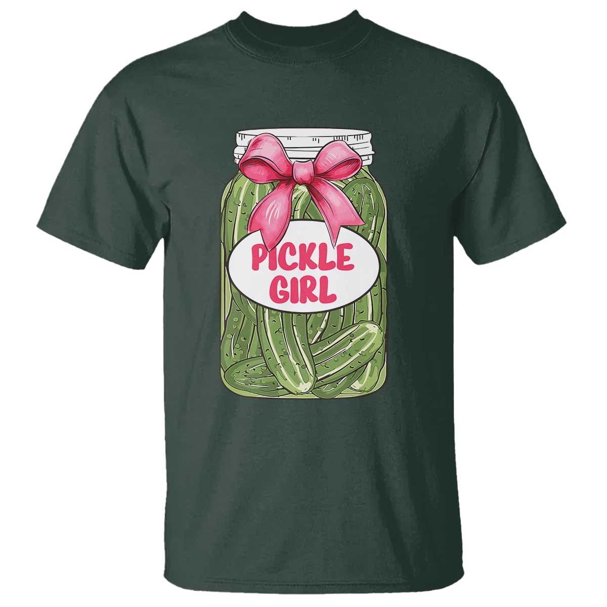 Funny Pickle Girl T Shirt Canned Dill Cucumber Pink Bow Coquette - Wonder Print Shop