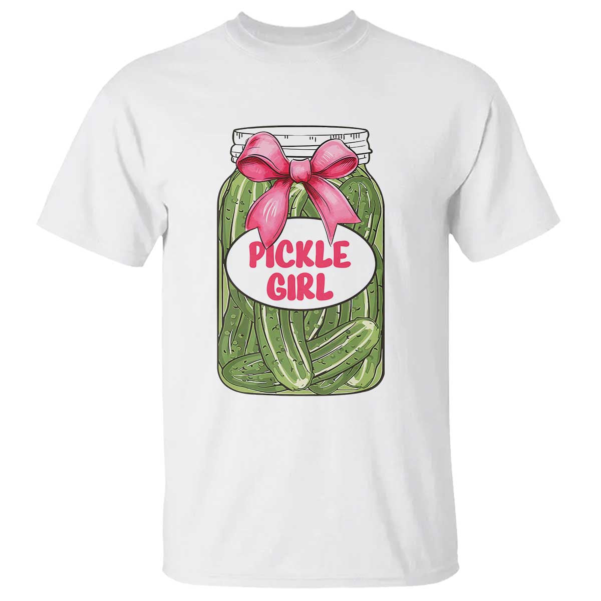 Funny Pickle Girl T Shirt Canned Dill Cucumber Pink Bow Coquette - Wonder Print Shop