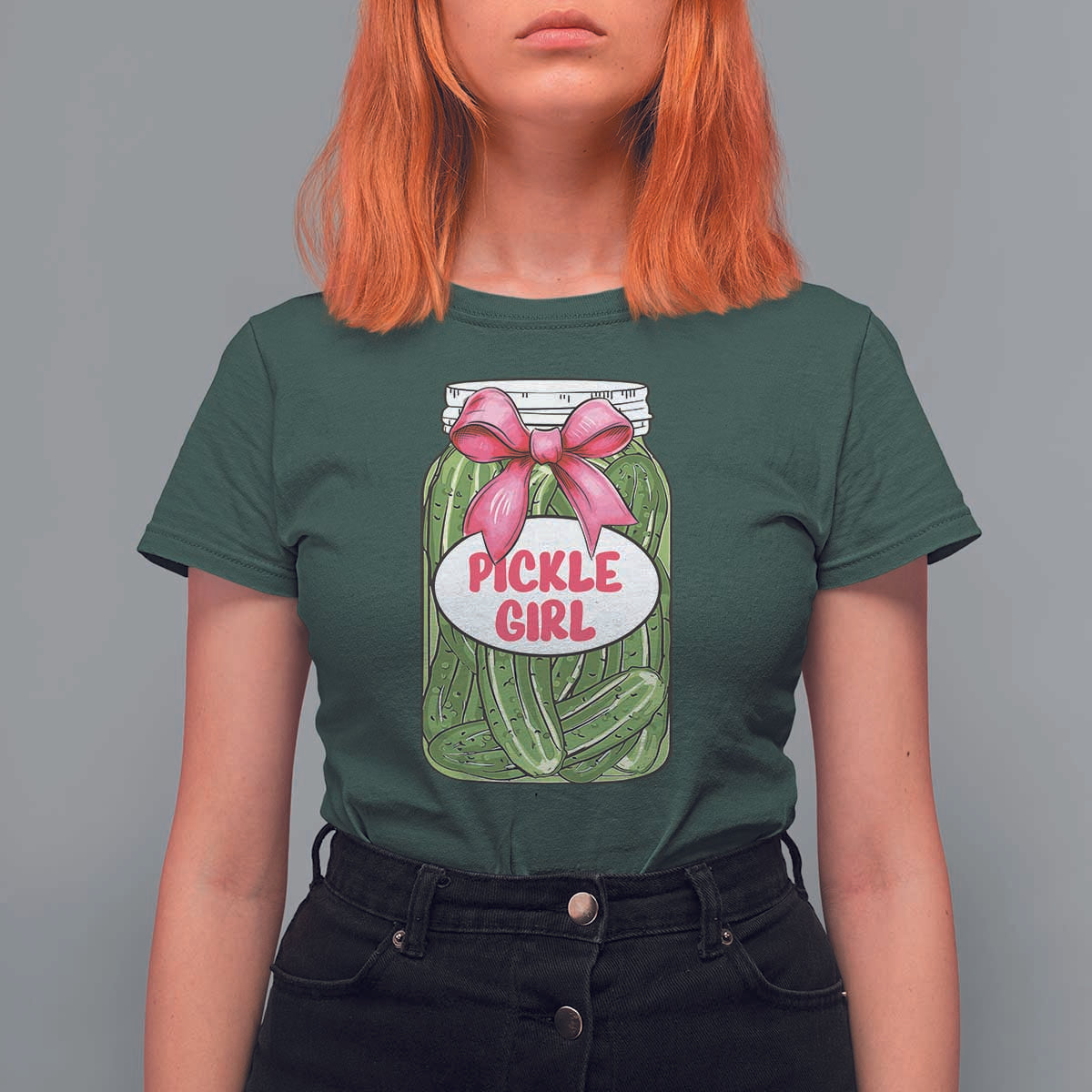 Funny Pickle Girl T Shirt For Women Canned Dill Cucumber Pink Bow Coquette - Wonder Print Shop