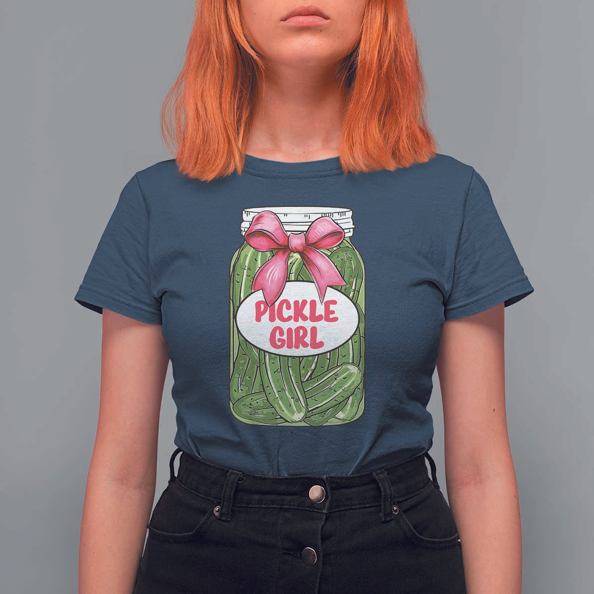 Funny Pickle Girl T Shirt For Women Canned Dill Cucumber Pink Bow Coquette - Wonder Print Shop