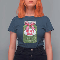 Funny Pickle Girl T Shirt For Women Canned Dill Cucumber Pink Bow Coquette - Wonder Print Shop