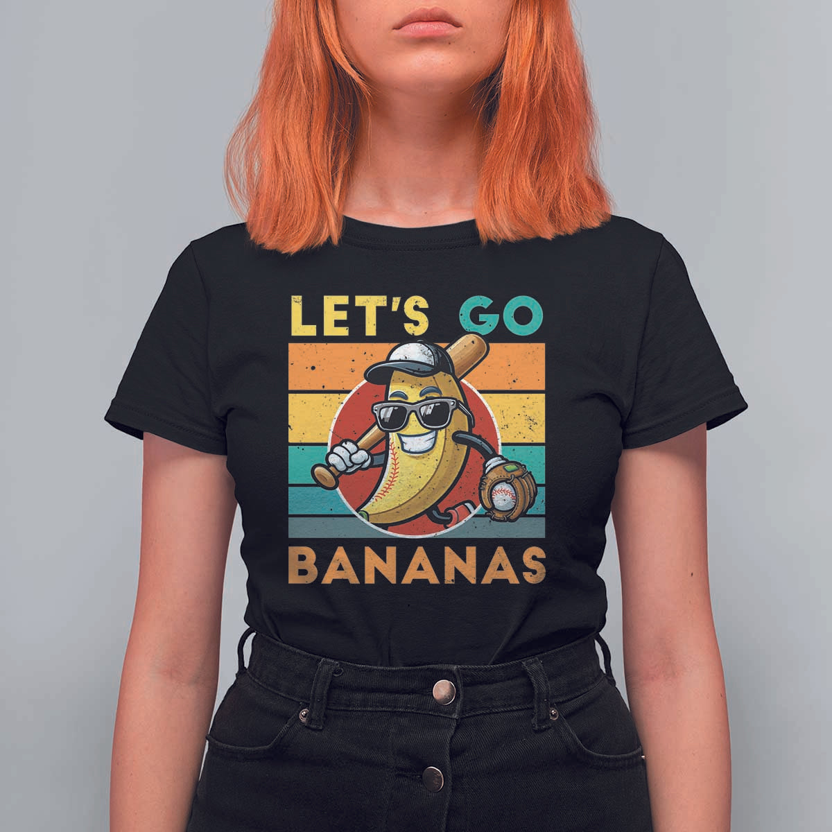 Funny Baseball T Shirt For Women Let's Go Bananas Bat Ball Sport - Wonder Print Shop