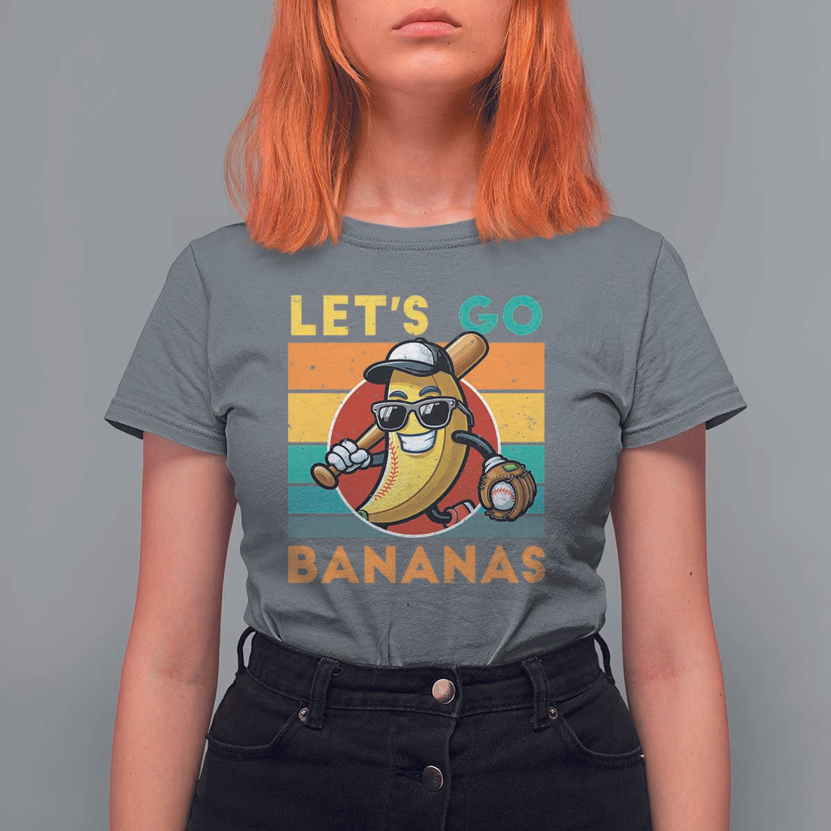 Funny Baseball T Shirt For Women Let's Go Bananas Bat Ball Sport - Wonder Print Shop