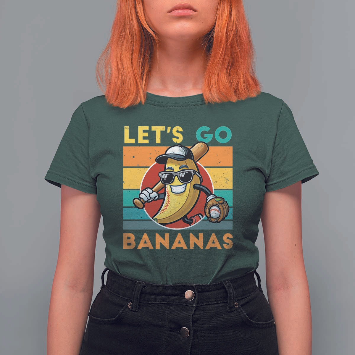 Funny Baseball T Shirt For Women Let's Go Bananas Bat Ball Sport - Wonder Print Shop