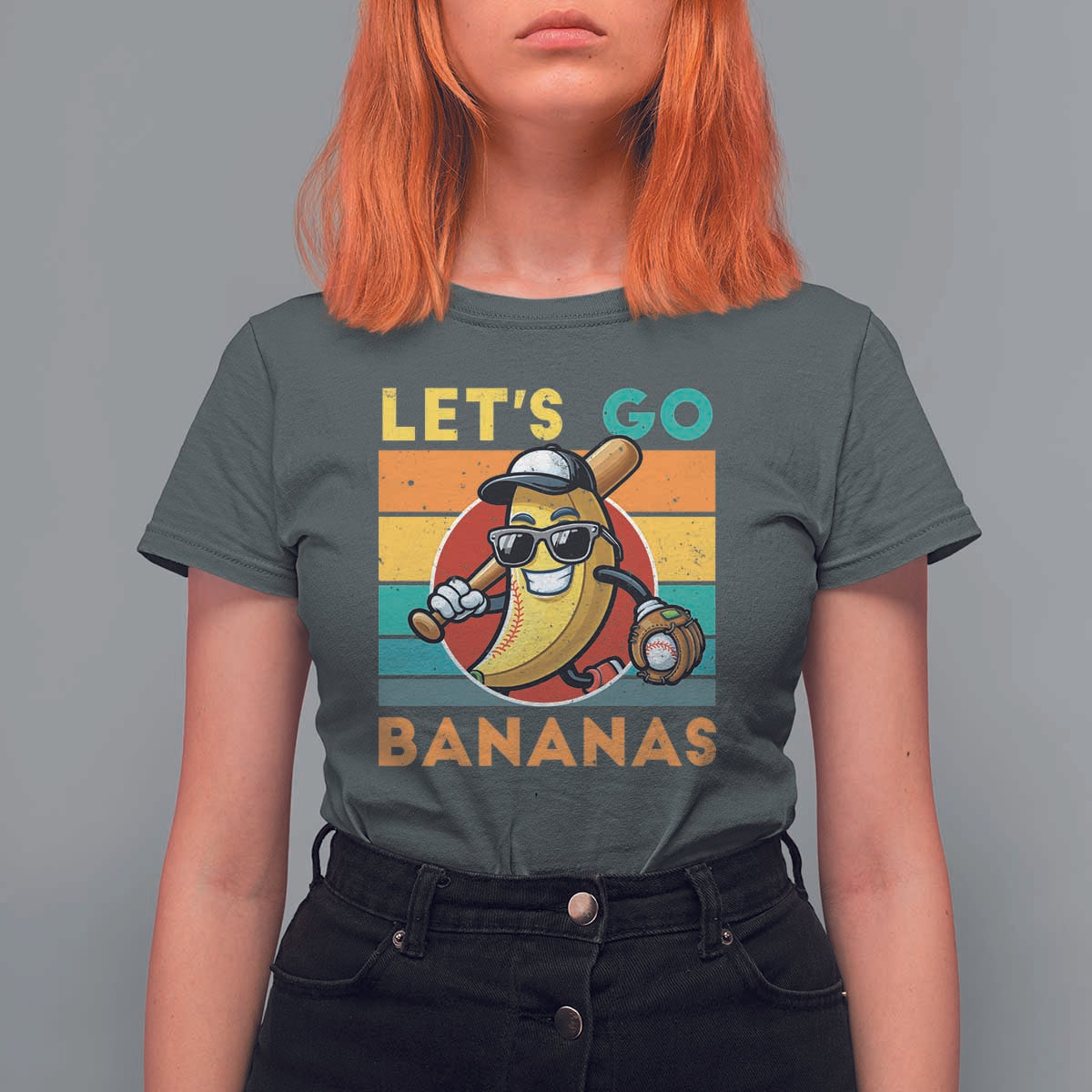 Funny Baseball T Shirt For Women Let's Go Bananas Bat Ball Sport - Wonder Print Shop