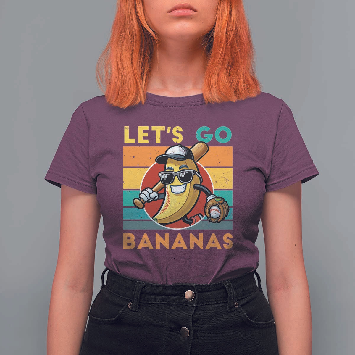 Funny Baseball T Shirt For Women Let's Go Bananas Bat Ball Sport - Wonder Print Shop