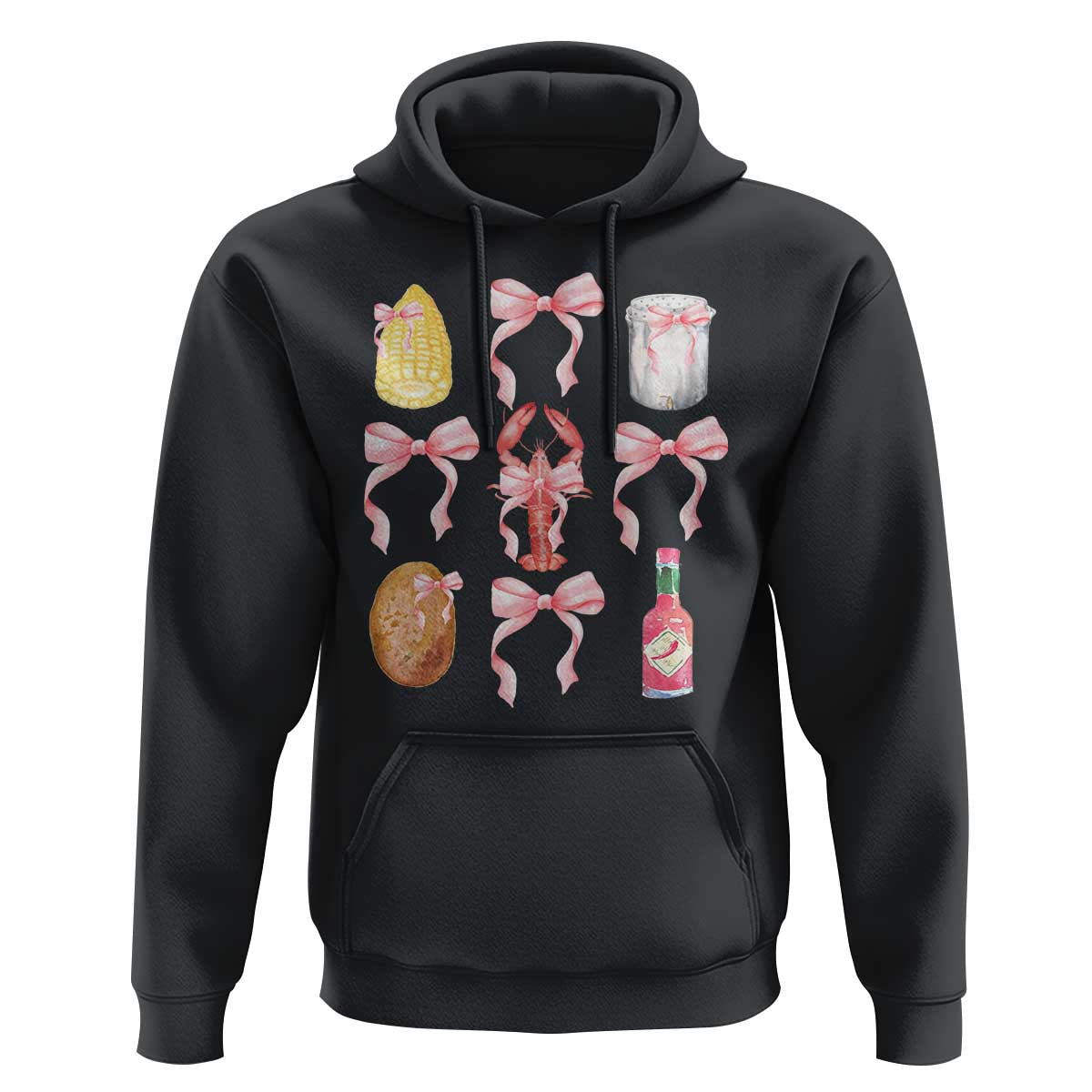 Funny Crawfish Bow Pink Hoodie Cute Coquette Y2k Clean Girl Aesthetic - Wonder Print Shop
