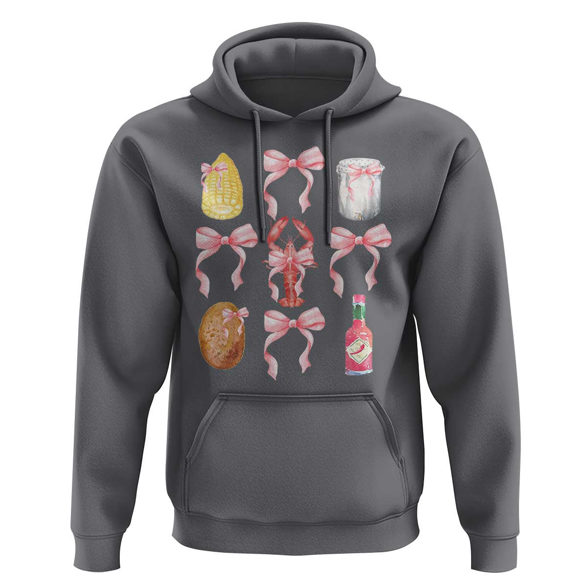Funny Crawfish Bow Pink Hoodie Cute Coquette Y2k Clean Girl Aesthetic - Wonder Print Shop