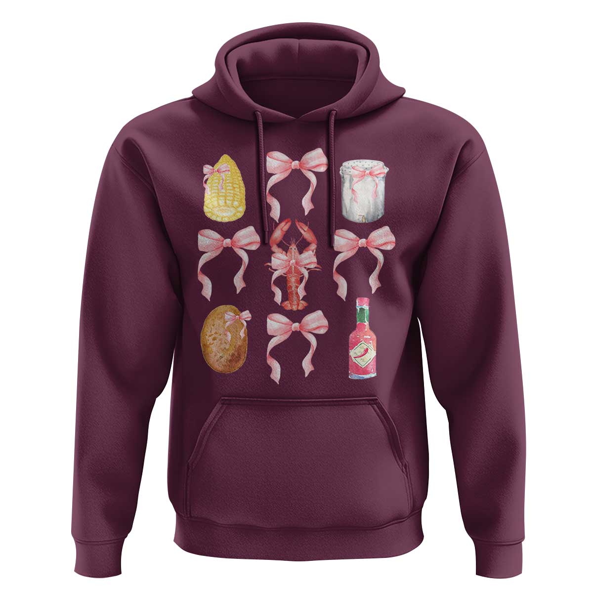 Funny Crawfish Bow Pink Hoodie Cute Coquette Y2k Clean Girl Aesthetic - Wonder Print Shop