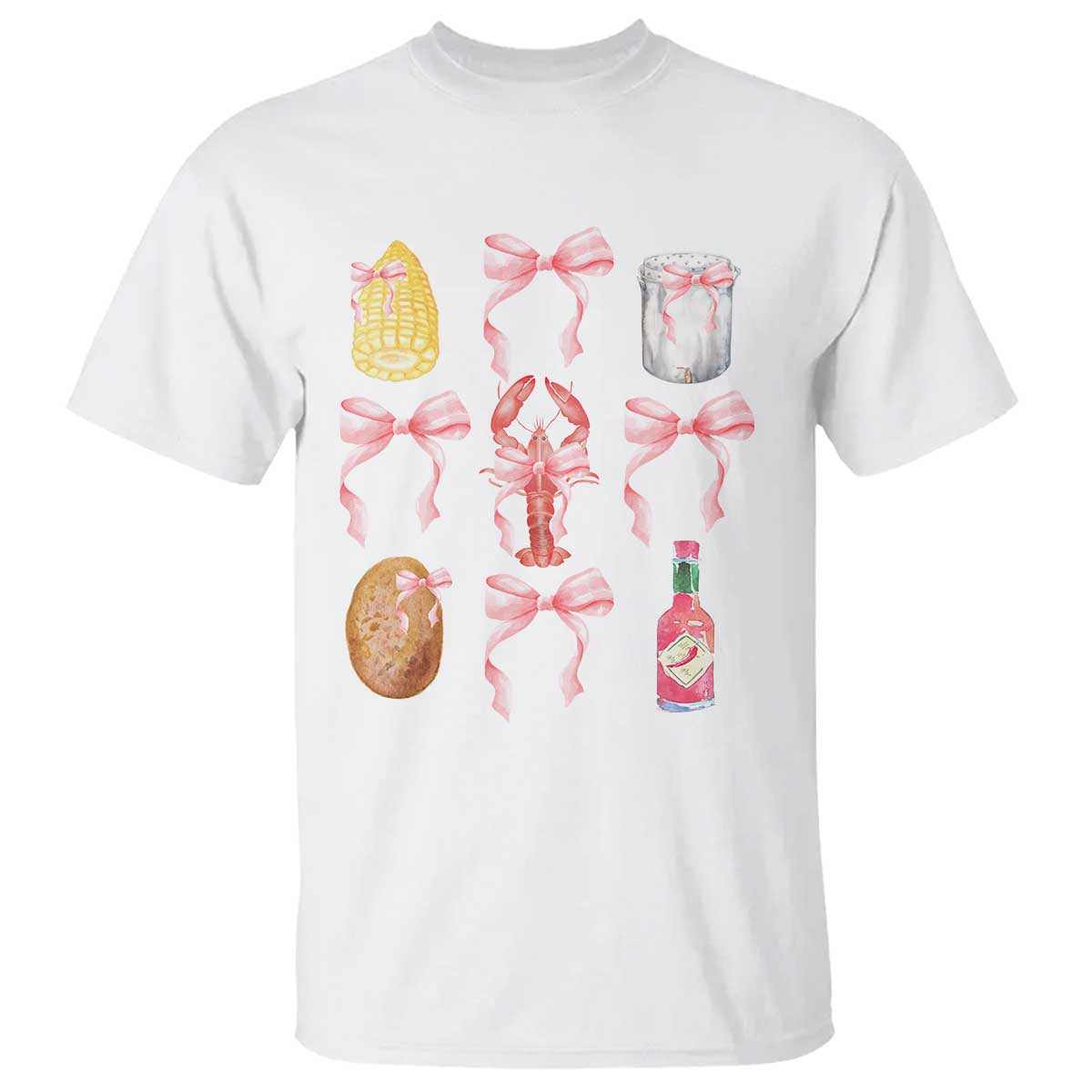Funny Crawfish Bow Pink T Shirt Cute Coquette Y2k Clean Girl Aesthetic - Wonder Print Shop