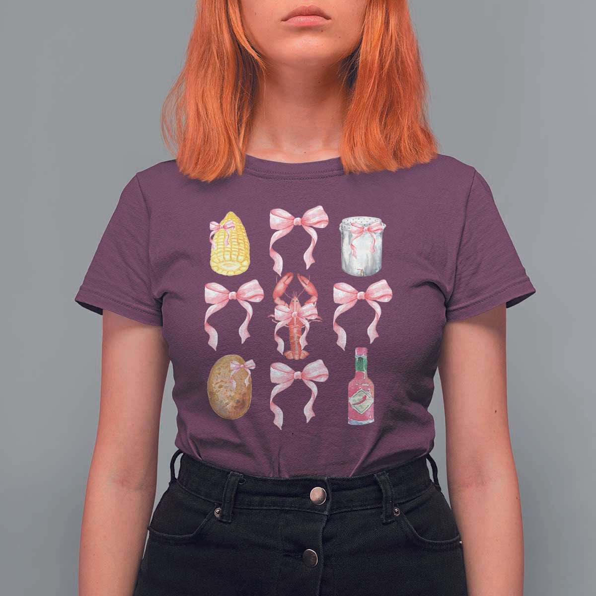Funny Crawfish Bow Pink T Shirt For Women Cute Coquette Y2k Clean Girl Aesthetic - Wonder Print Shop