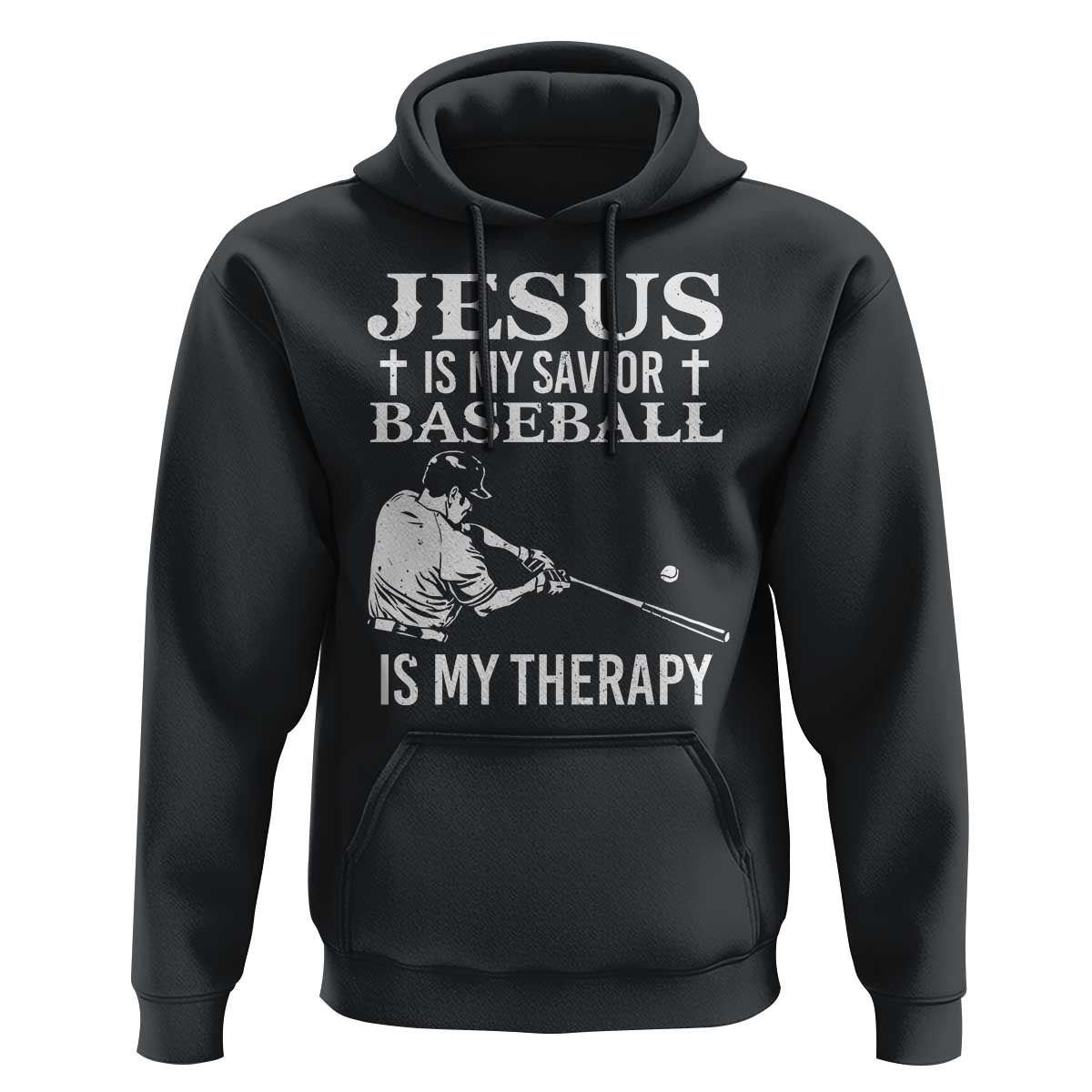 Jesus Is My Savior Baseball Is My Therapy Hoodie Funny Christian Sports Lover Player - Wonder Print Shop