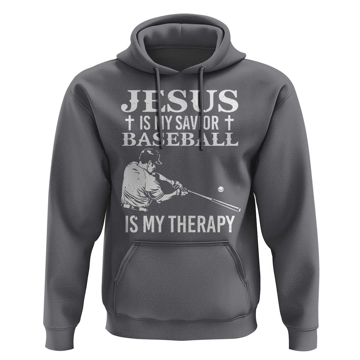 Jesus Is My Savior Baseball Is My Therapy Hoodie Funny Christian Sports Lover Player - Wonder Print Shop