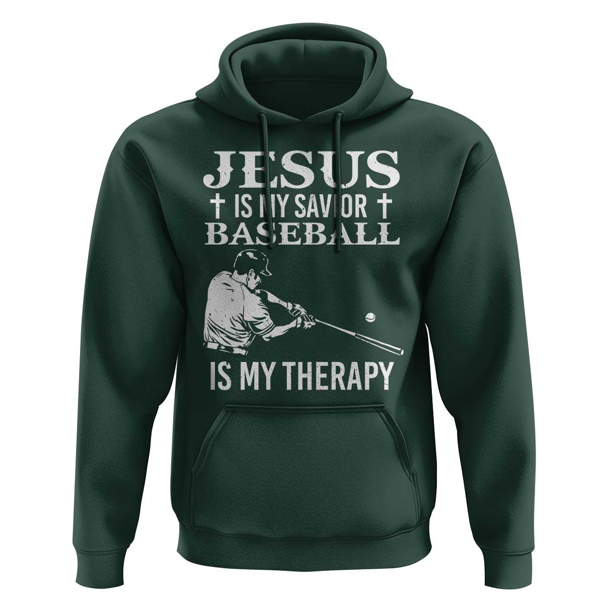 Jesus Is My Savior Baseball Is My Therapy Hoodie Funny Christian Sports Lover Player - Wonder Print Shop