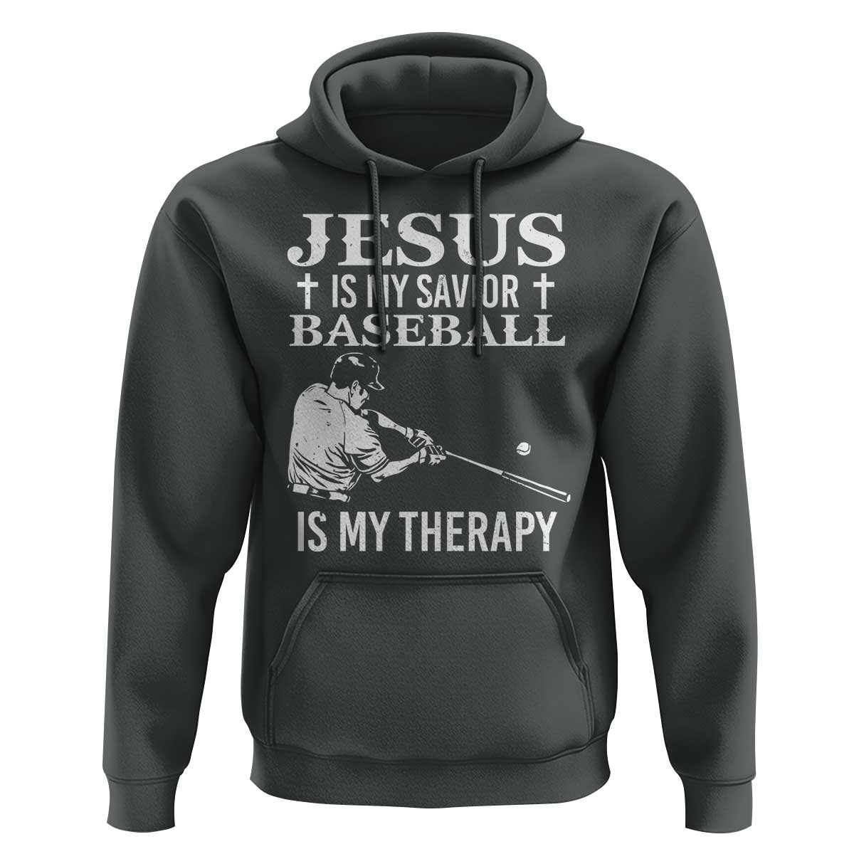 Jesus Is My Savior Baseball Is My Therapy Hoodie Funny Christian Sports Lover Player - Wonder Print Shop