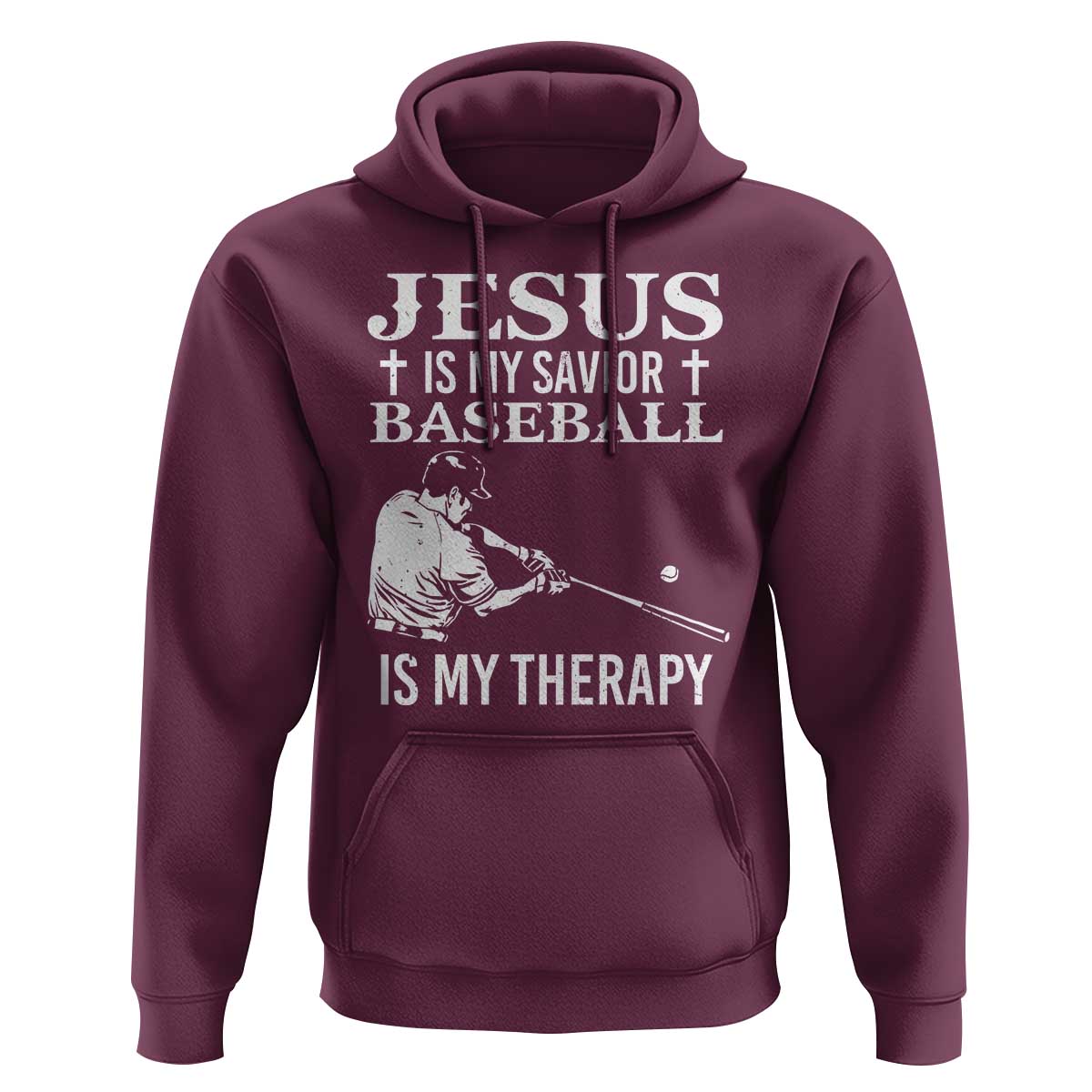 Jesus Is My Savior Baseball Is My Therapy Hoodie Funny Christian Sports Lover Player - Wonder Print Shop