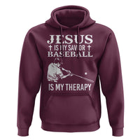 Jesus Is My Savior Baseball Is My Therapy Hoodie Funny Christian Sports Lover Player - Wonder Print Shop