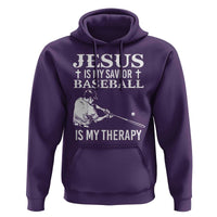 Jesus Is My Savior Baseball Is My Therapy Hoodie Funny Christian Sports Lover Player - Wonder Print Shop