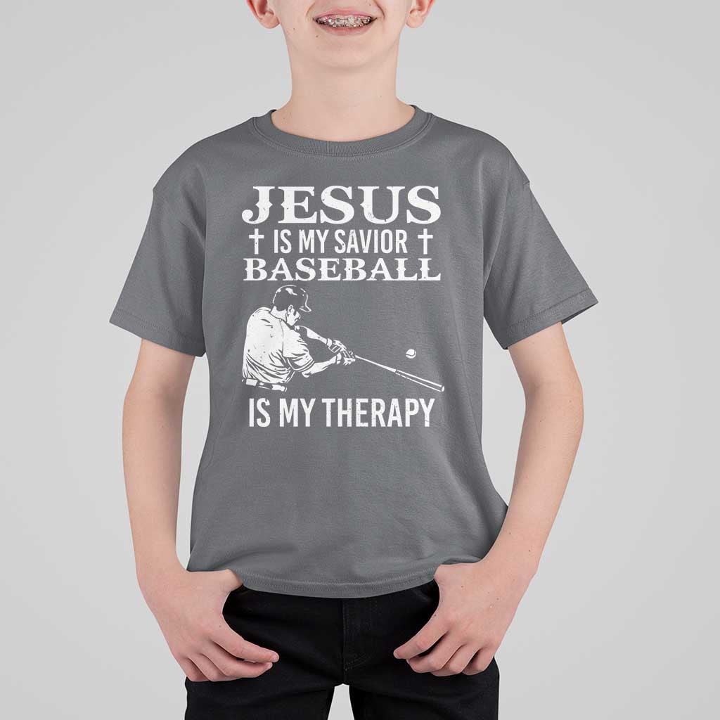 Jesus Is My Savior Baseball Is My Therapy T Shirt For Kid Funny Christian Sports Lover Player - Wonder Print Shop