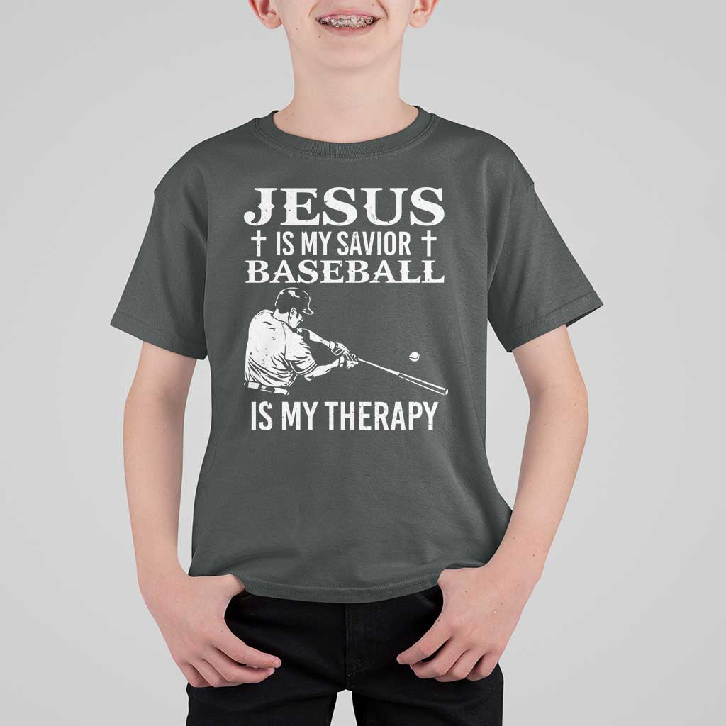 Jesus Is My Savior Baseball Is My Therapy T Shirt For Kid Funny Christian Sports Lover Player - Wonder Print Shop