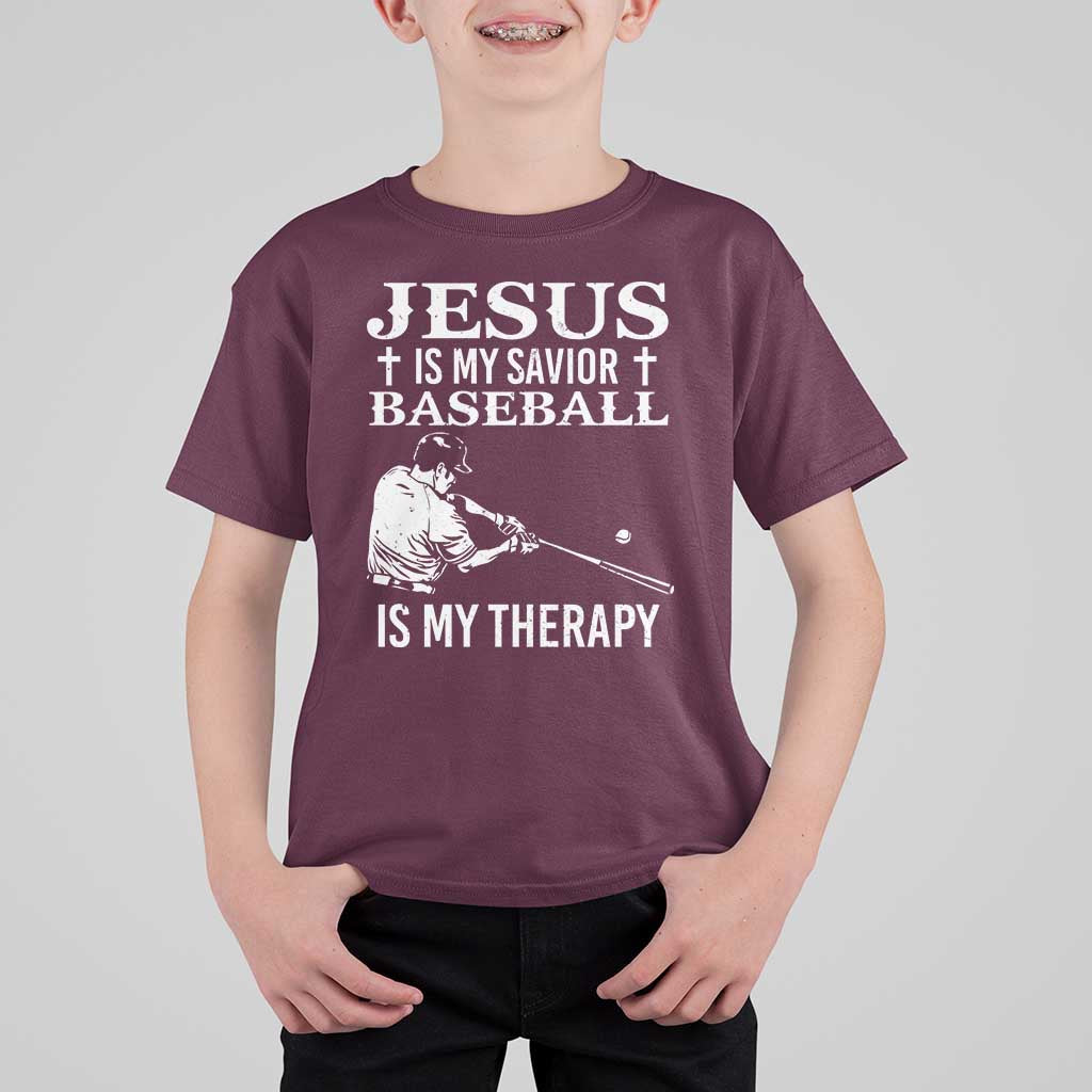 Jesus Is My Savior Baseball Is My Therapy T Shirt For Kid Funny Christian Sports Lover Player - Wonder Print Shop
