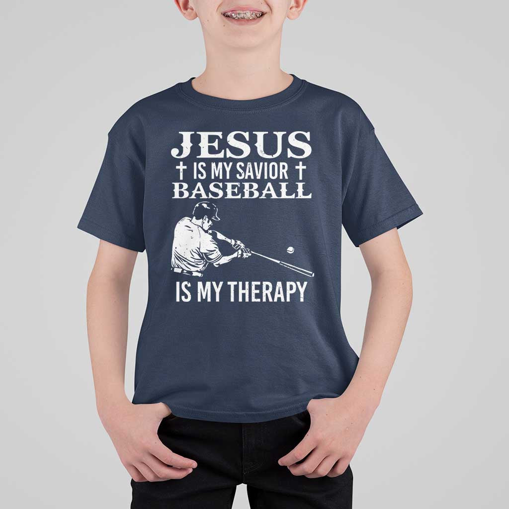 Jesus Is My Savior Baseball Is My Therapy T Shirt For Kid Funny Christian Sports Lover Player - Wonder Print Shop
