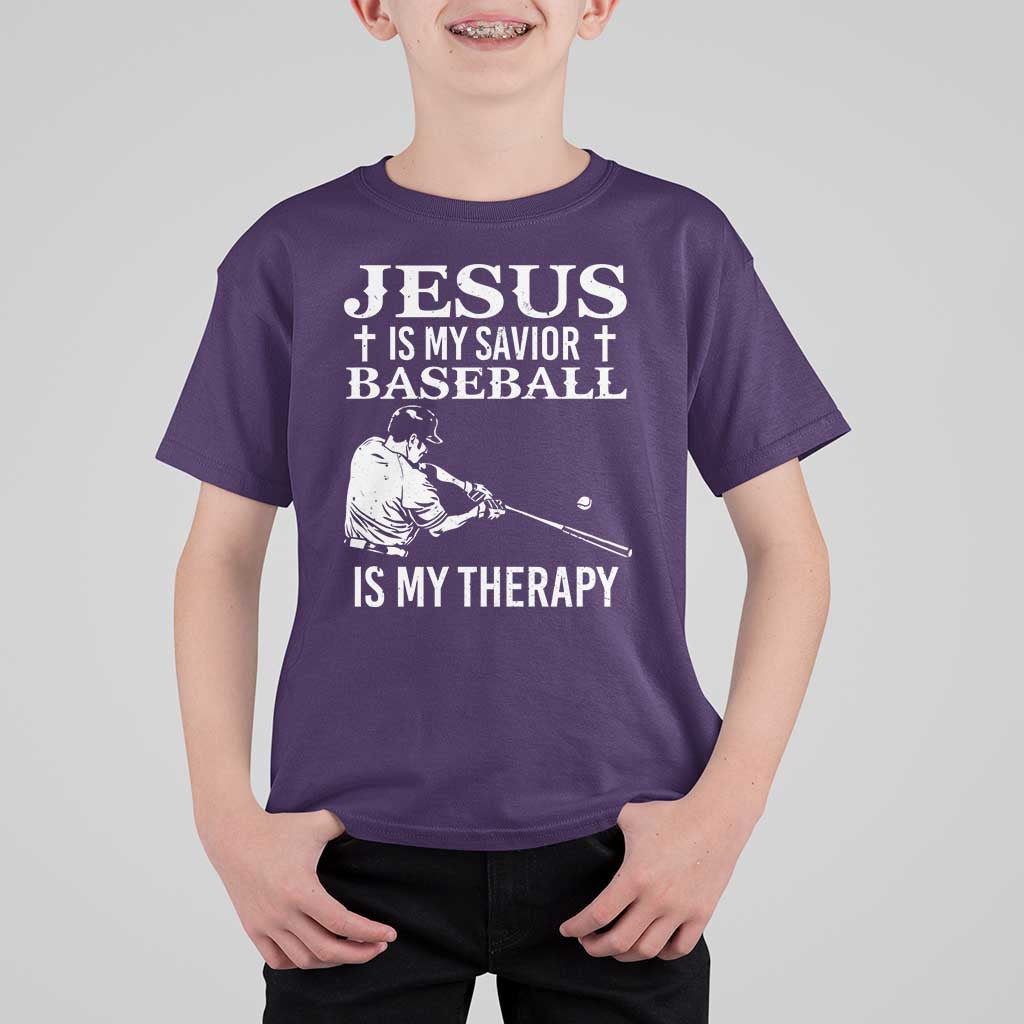 Jesus Is My Savior Baseball Is My Therapy T Shirt For Kid Funny Christian Sports Lover Player - Wonder Print Shop
