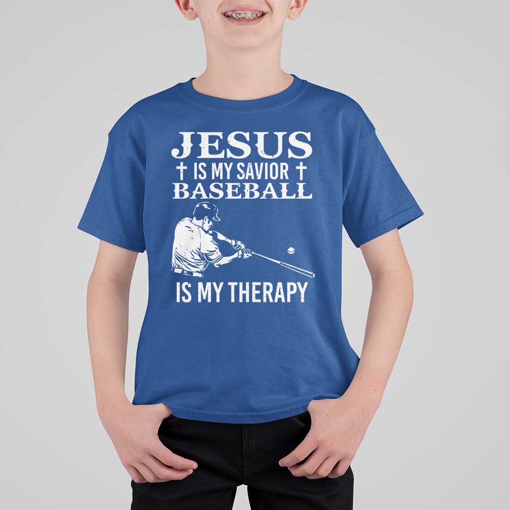 Jesus Is My Savior Baseball Is My Therapy T Shirt For Kid Funny Christian Sports Lover Player - Wonder Print Shop