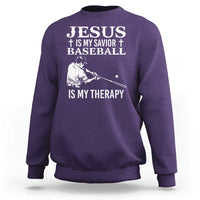 Jesus Is My Savior Baseball Is My Therapy Sweatshirt Funny Christian Sports Lover Player - Wonder Print Shop
