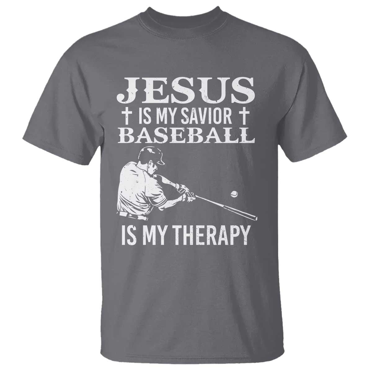 Jesus Is My Savior Baseball Is My Therapy T Shirt Funny Christian Sports Lover Player - Wonder Print Shop