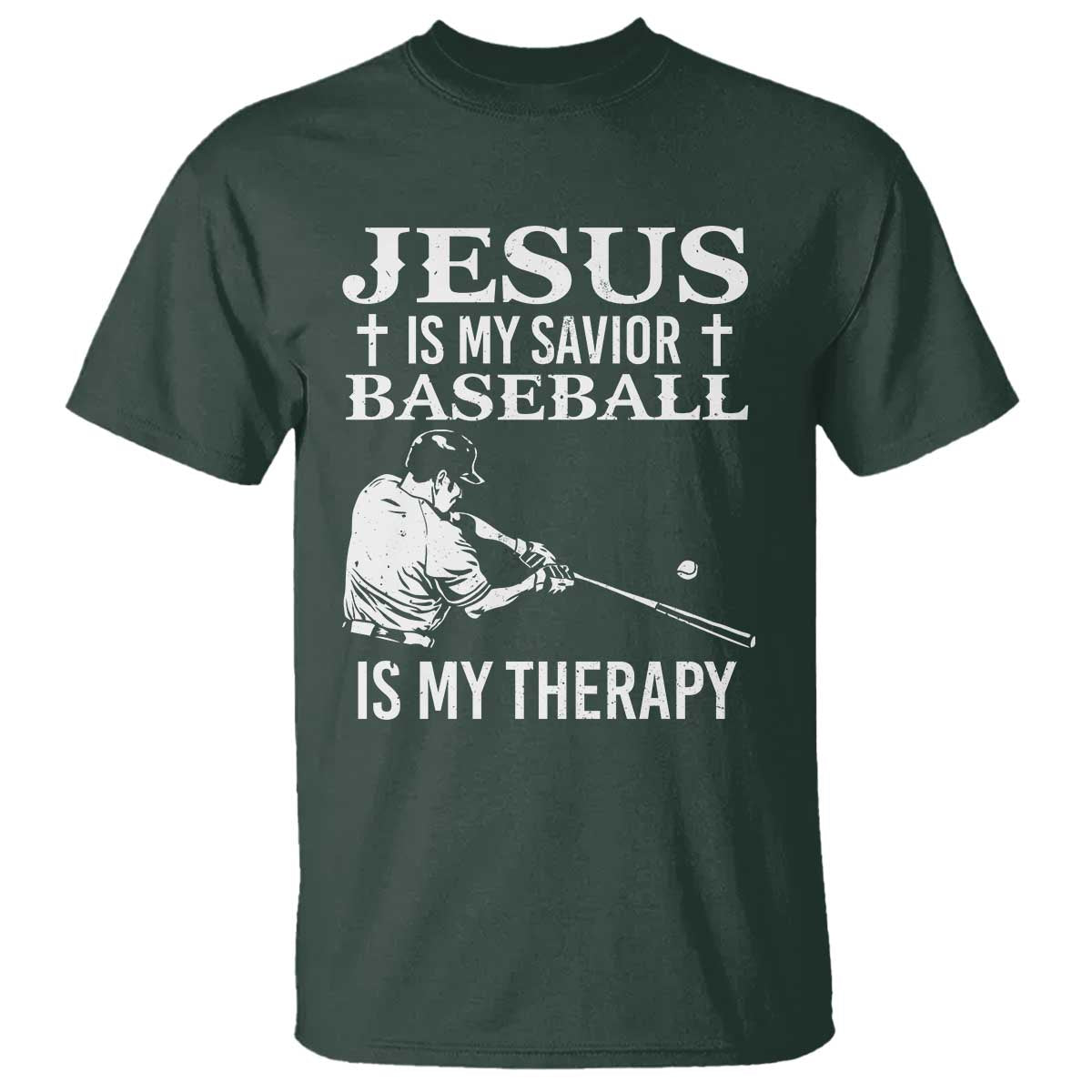 Jesus Is My Savior Baseball Is My Therapy T Shirt Funny Christian Sports Lover Player - Wonder Print Shop