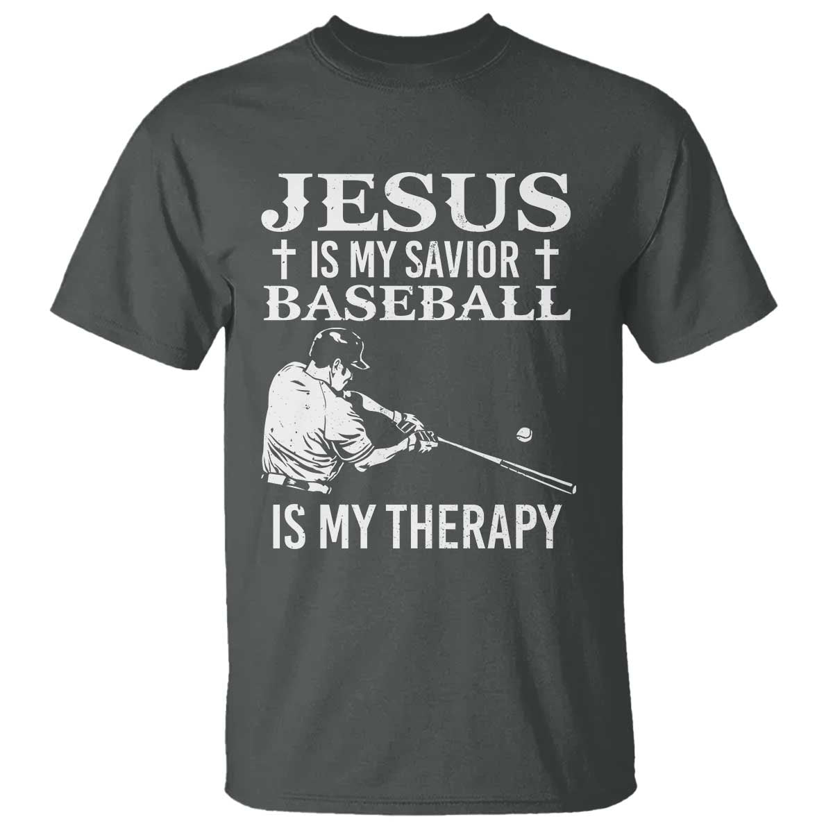 Jesus Is My Savior Baseball Is My Therapy T Shirt Funny Christian Sports Lover Player - Wonder Print Shop