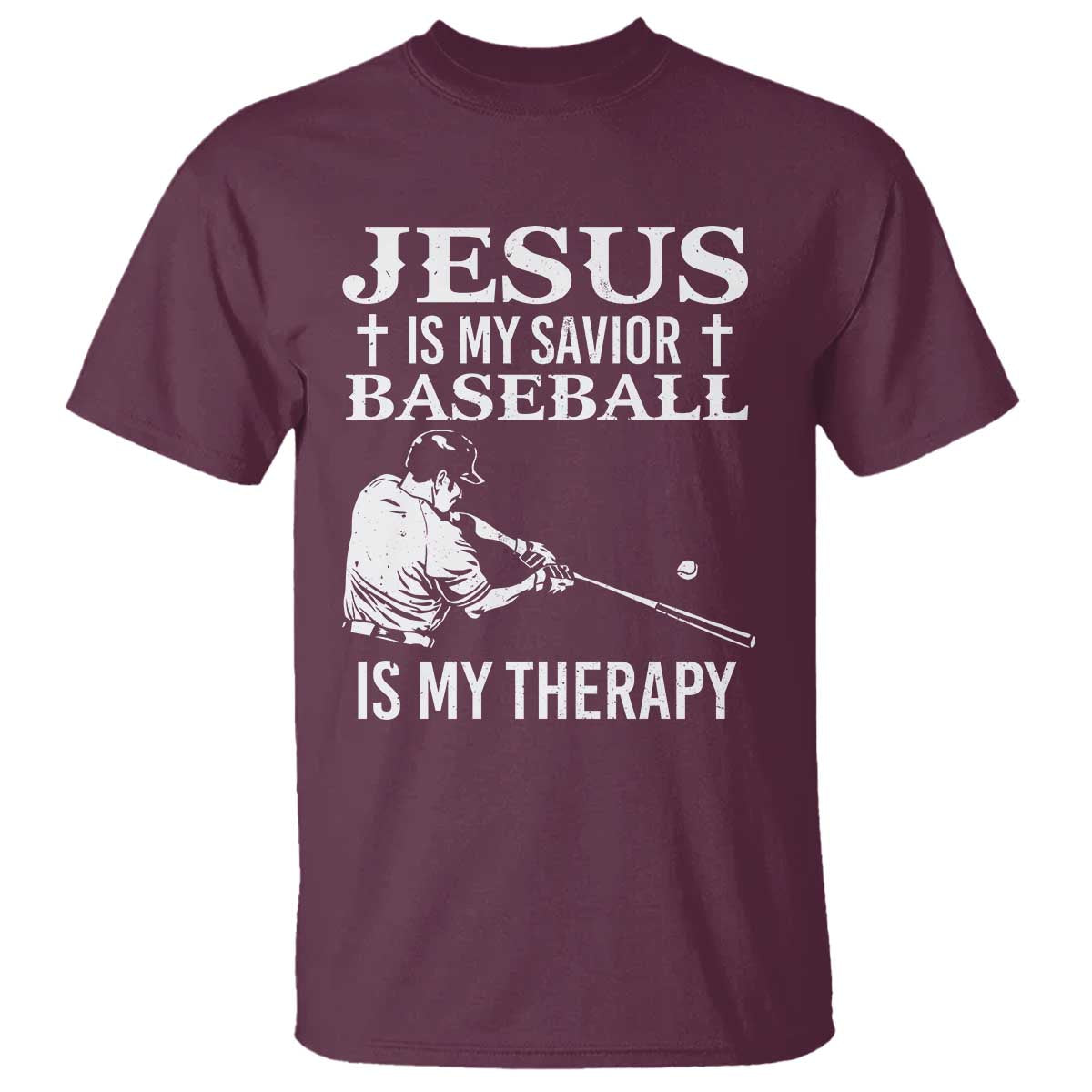 Jesus Is My Savior Baseball Is My Therapy T Shirt Funny Christian Sports Lover Player - Wonder Print Shop