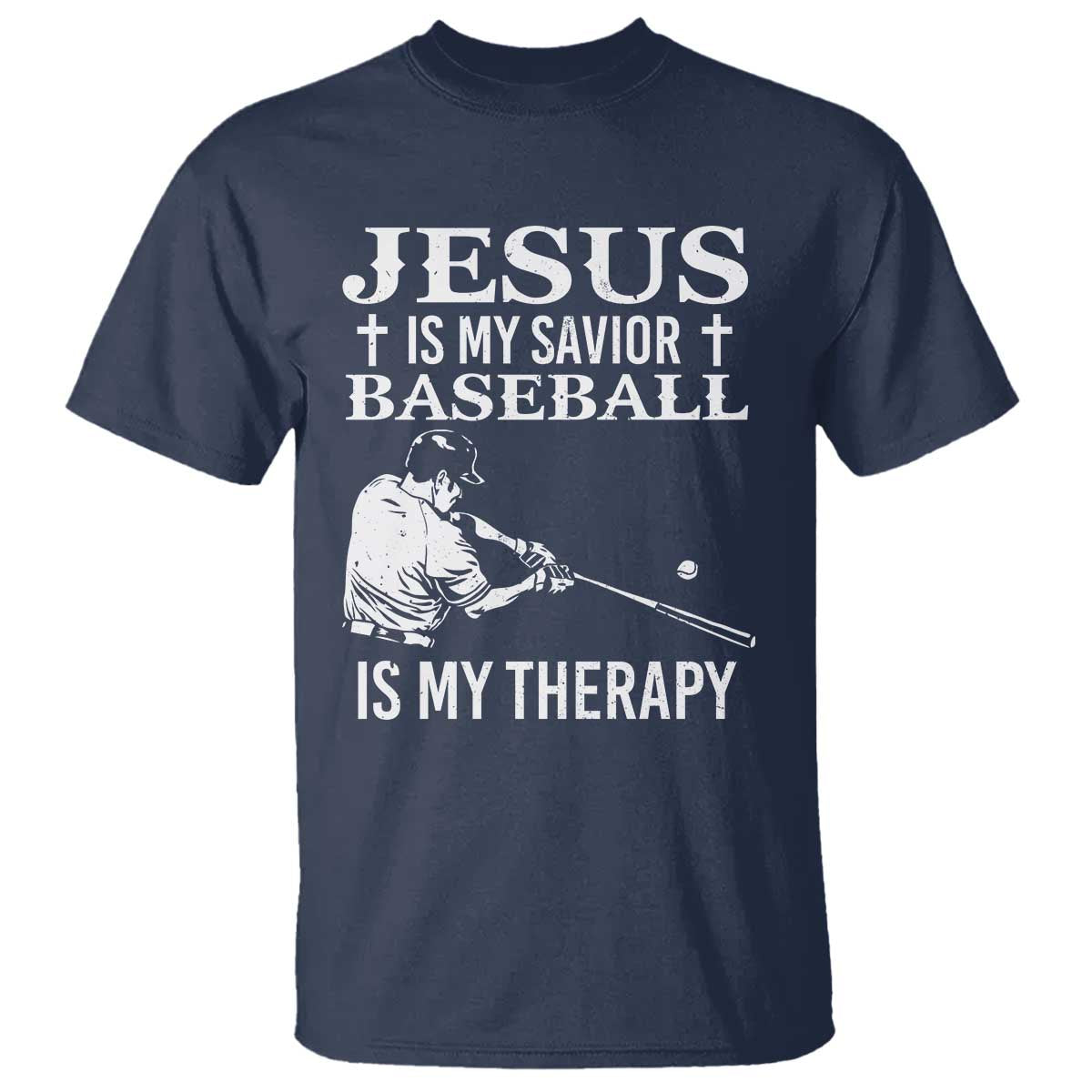 Jesus Is My Savior Baseball Is My Therapy T Shirt Funny Christian Sports Lover Player - Wonder Print Shop