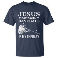 Jesus Is My Savior Baseball Is My Therapy T Shirt Funny Christian Sports Lover Player - Wonder Print Shop