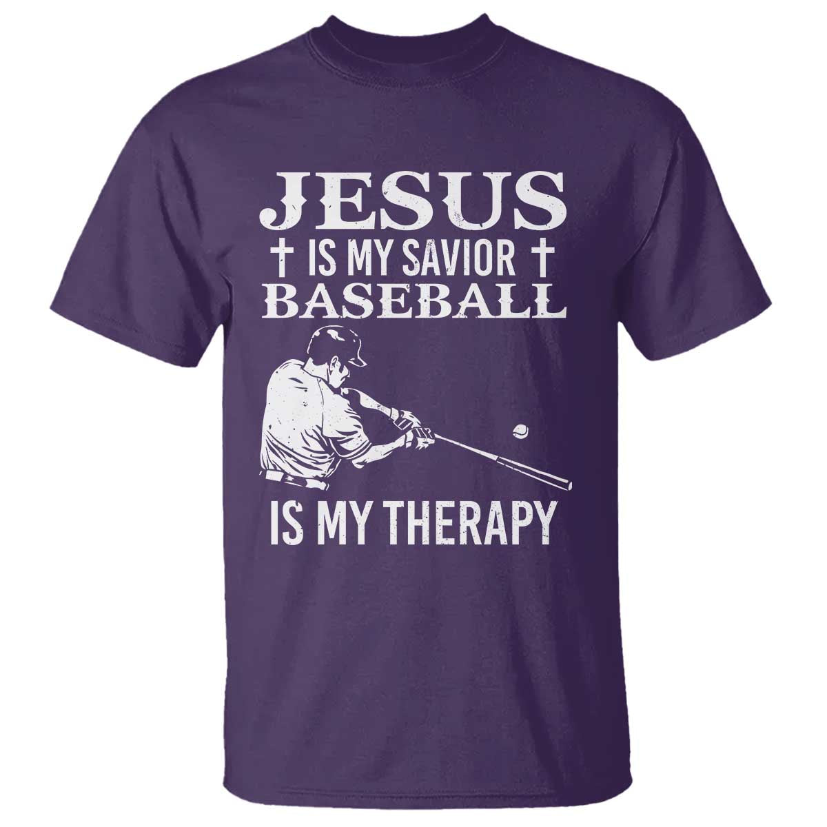 Jesus Is My Savior Baseball Is My Therapy T Shirt Funny Christian Sports Lover Player - Wonder Print Shop